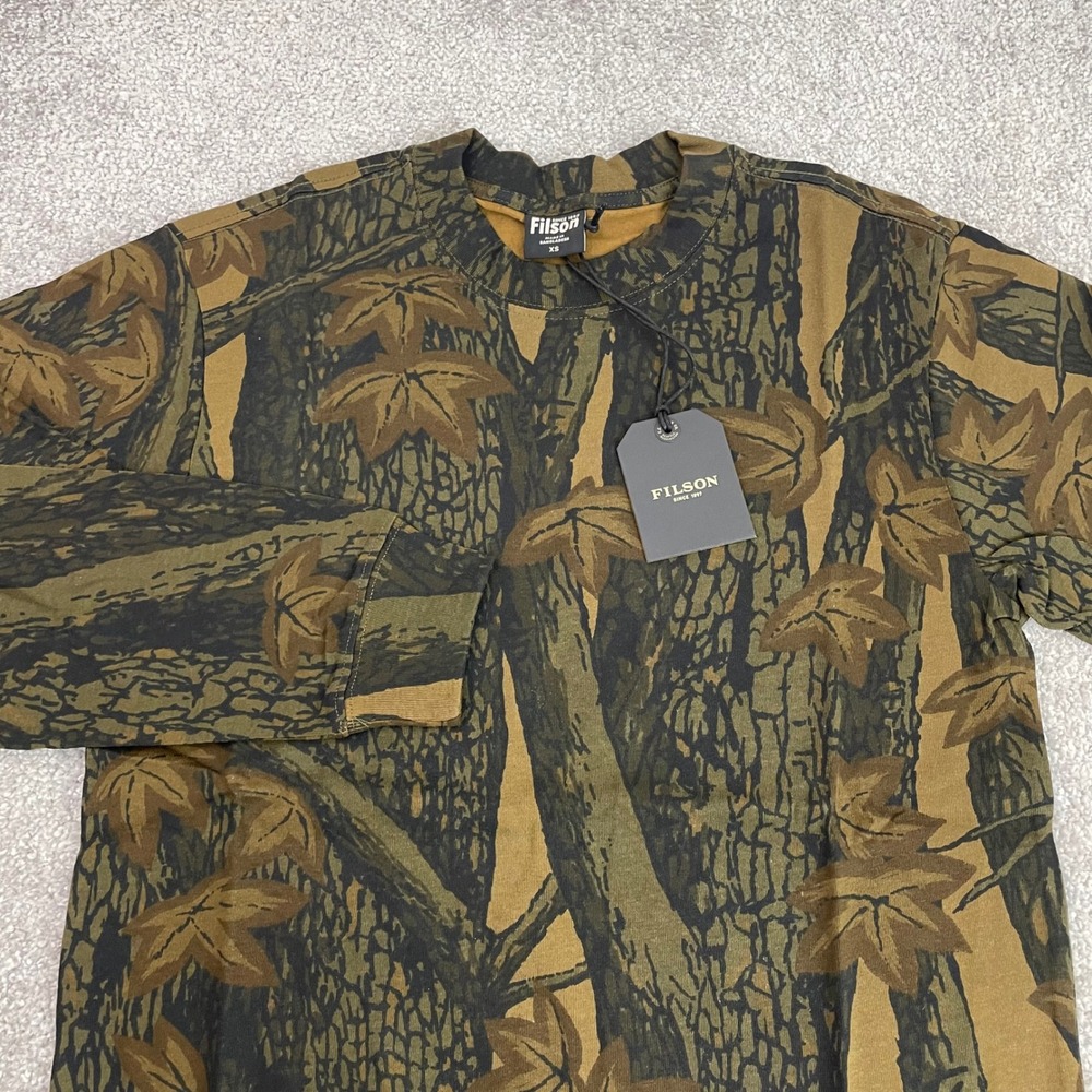 Filson T Shirt Mens Extra Small Camo Pioneer Graphic MapleBark Cotton Gorp NWT